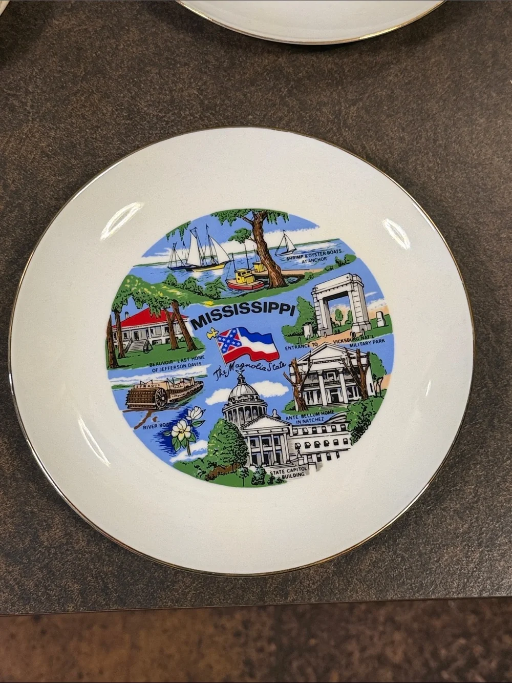 Mississippi Collectible Decorative Plate - White with Multi-Color Design